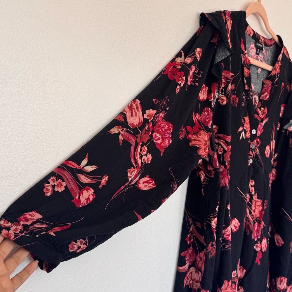 Torrid Challis Ruffle Trim Pullover Top Womens Plus  Black Floral Sz 3X - Picture 8 of 14